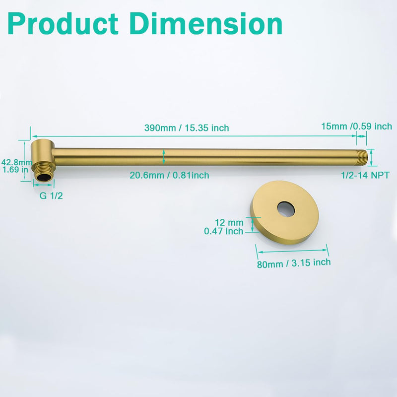 Shower Arm,16 Inch Rain Shower Head Extension Extender,With Flange and Teflon Tape,Made of Thicken Stainless Steel for Bathroom Rainfall Shower,Champagne Bronze,SE-91088-16CB Champagne Bronze(91088)