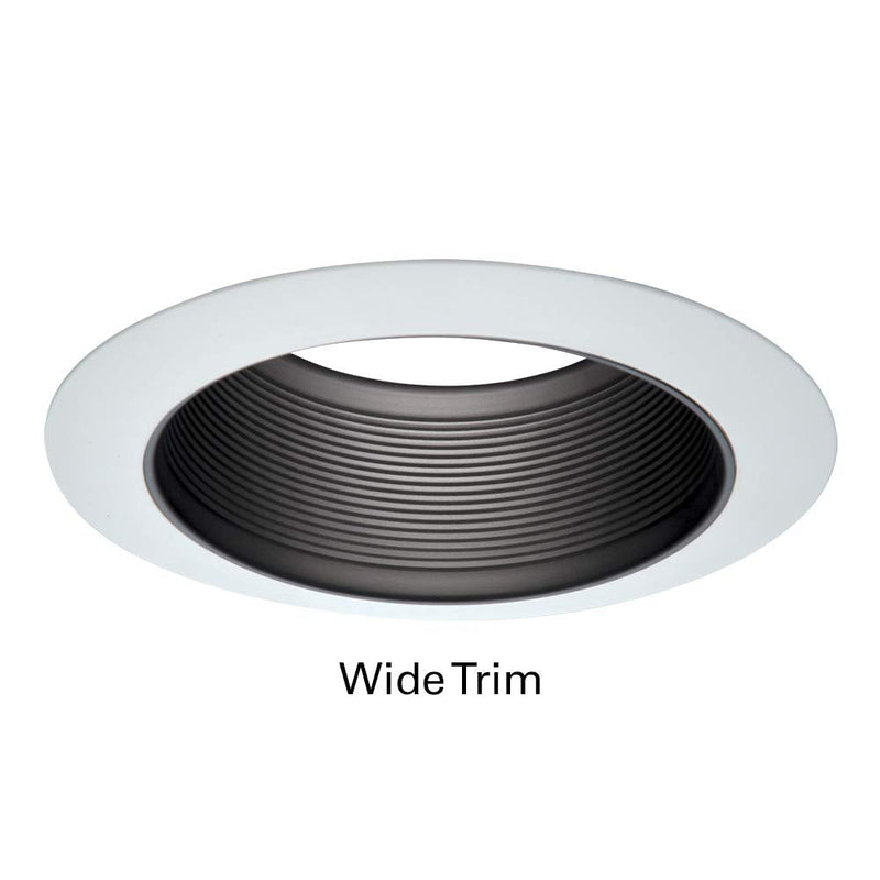 HALO 6100BB 6" White Tapered Metal Baffle Recessed Trim with 2 White Rings, Narrow and Wide, Black 1 Count (Pack of 1)