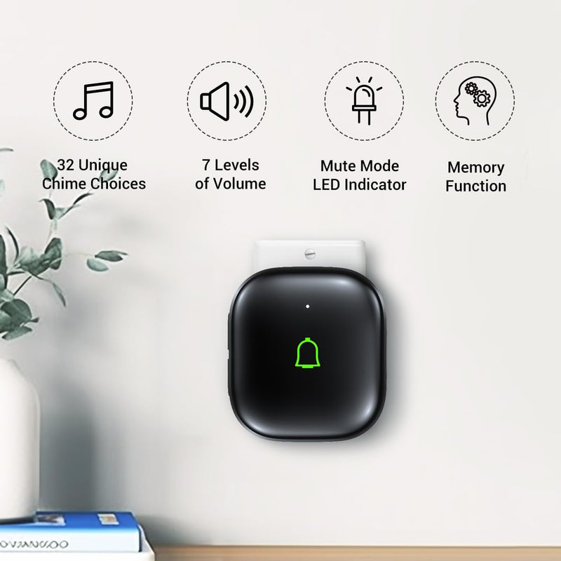 Doorkit Wireless Doorbell with 2 Receivers IP66 Waterproof 1000 Feet with 32 Chimes 115dB 7 volume levels Mute Mode & LED Flash Doorbell Ringer Wireless for Kids Room Teachers Classroom Home Office