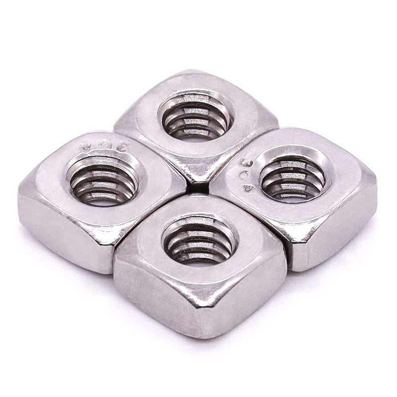 1/4"-20 Stainless Steel Square Nuts, 304 Stainless Steel 18-8, Bright Finish, Full Thread, Coarse Thread UNC, Pack of 50