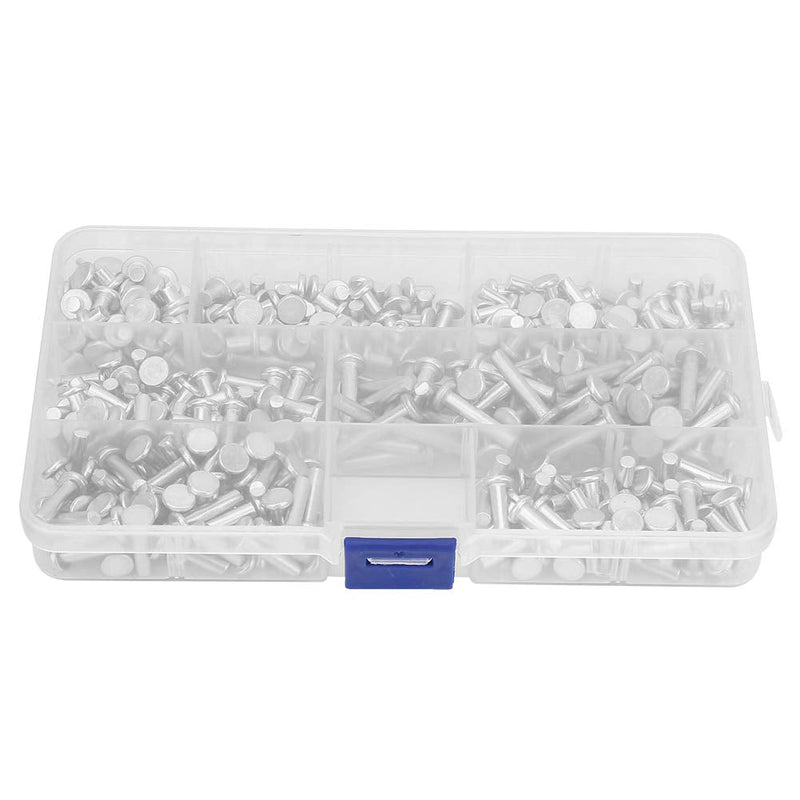 Solid Rivet Kit M4 Flat Head, 350Pcs Aluminum Rivets Assortment Kit, Multiple Aluminum Rivets Length 4/6/8/10/12/16/20mm, Solid Rivets Assortment Kit with Plastic Box