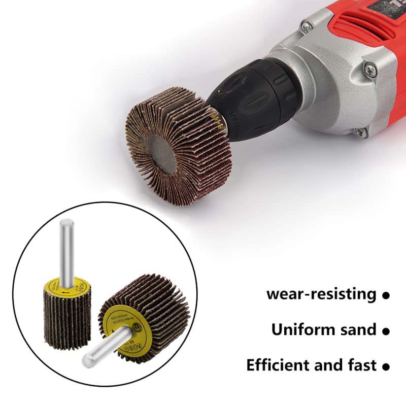 6 Pack Flap Wheel Sander Set with 1/4'' Shank 3 Size 80 Grits Abrasive Sanding Flap Wheels for Die Grinder Power Rotary Tool Flex Shaft Grinders Polishing Rust Weld Burr Removing Coat Paint