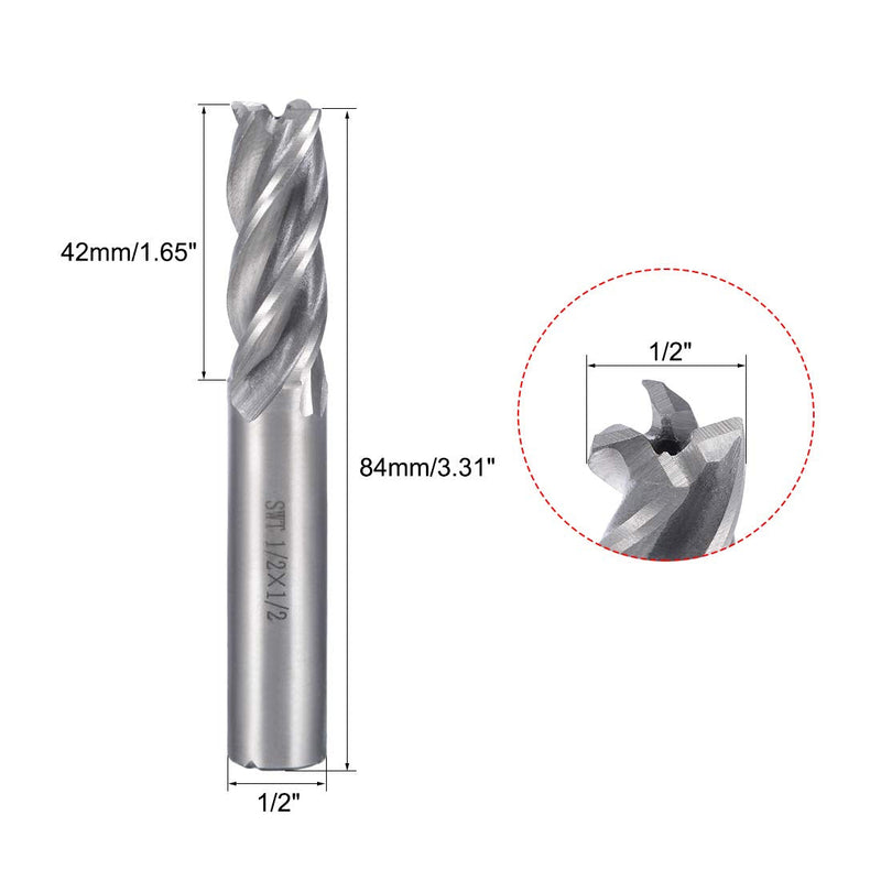 uxcell 1/2" Cutting HSSAL Spiral Drill Bit Straight End Mill Cutter 4 Flute with 1/2" Shank 1/2"x1/2"