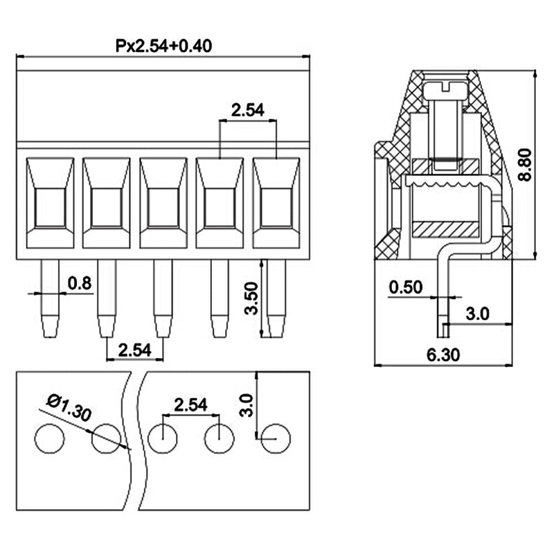 50PCS 2.54mm 0.1" Pitch PCB Mount Screw Terminal Block Connector, 2P 3P 4P Terminals 150V 6A for 26-18AWG Cable