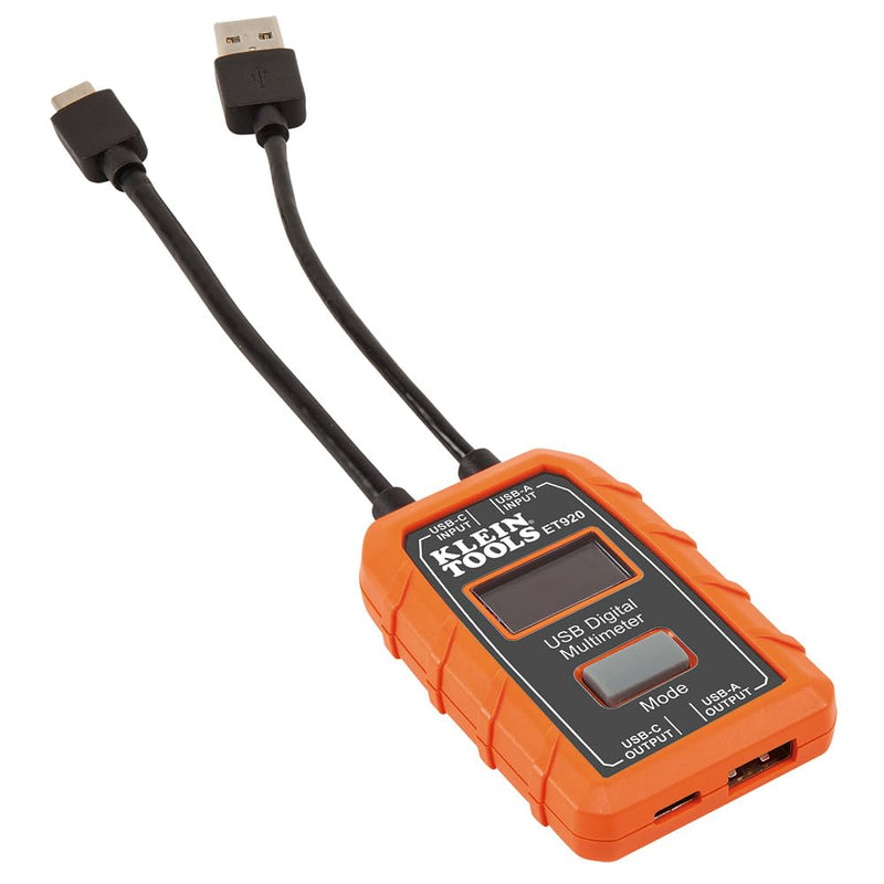 Klein Tools ET920 USB Power Meter, USB-A and USB-C Digital Meter for Voltage, Current, Capacity, Energy and Resistance Electric Circuit Testing Device