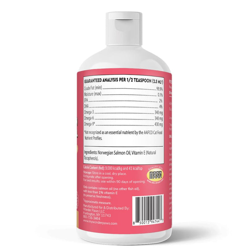 Premium Salmon Oil for Cats – Pure Norwegian Salmon Oil High in Omega 3 EPA & DHA -Powerful Fish Oil for Cats Skin & Coat, Hip & Joints, Allergies & Immunity – Omega 3 Fish Oil - 4oz Liquid