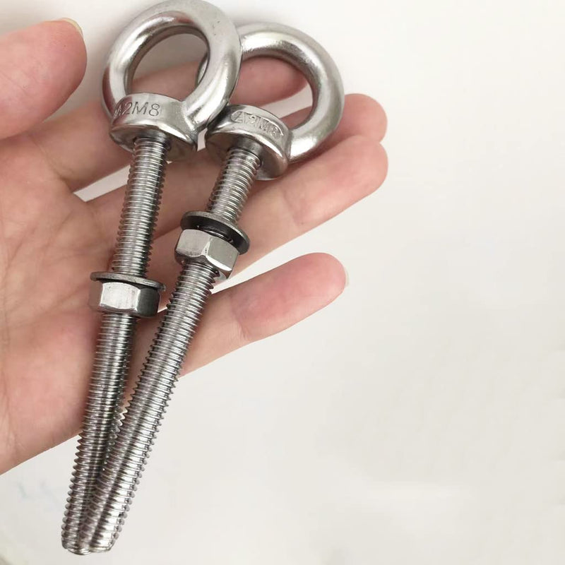 Stainless Steel Eye Bolt, 2pack M8 Shoulder Eye Bolts 5/16" X 3.15"with Nuts and Washer Thread Lifting Ring Eyebolt 2pcs