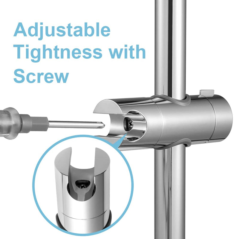 OFFO Shower Head Holder for Slide Bar Adjustable 0.71-1.00 in(18-25mm) O.D, Adjustable Holder for Slide Bar Slider Clamp Bathroom Replacement, 360 Degree Rotation Sprayer Holder, Chrome Plated 0.71-1.00 inches
