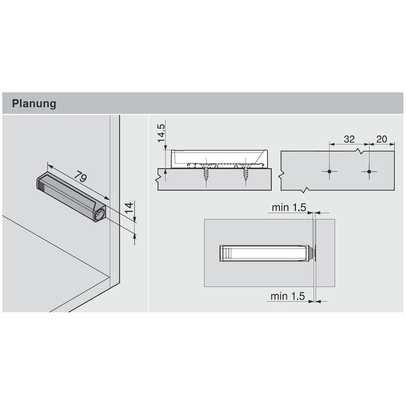 Blum - LIGNO Tip-On Set 956A1004 Schpper, Druckschnpper Push To Open White