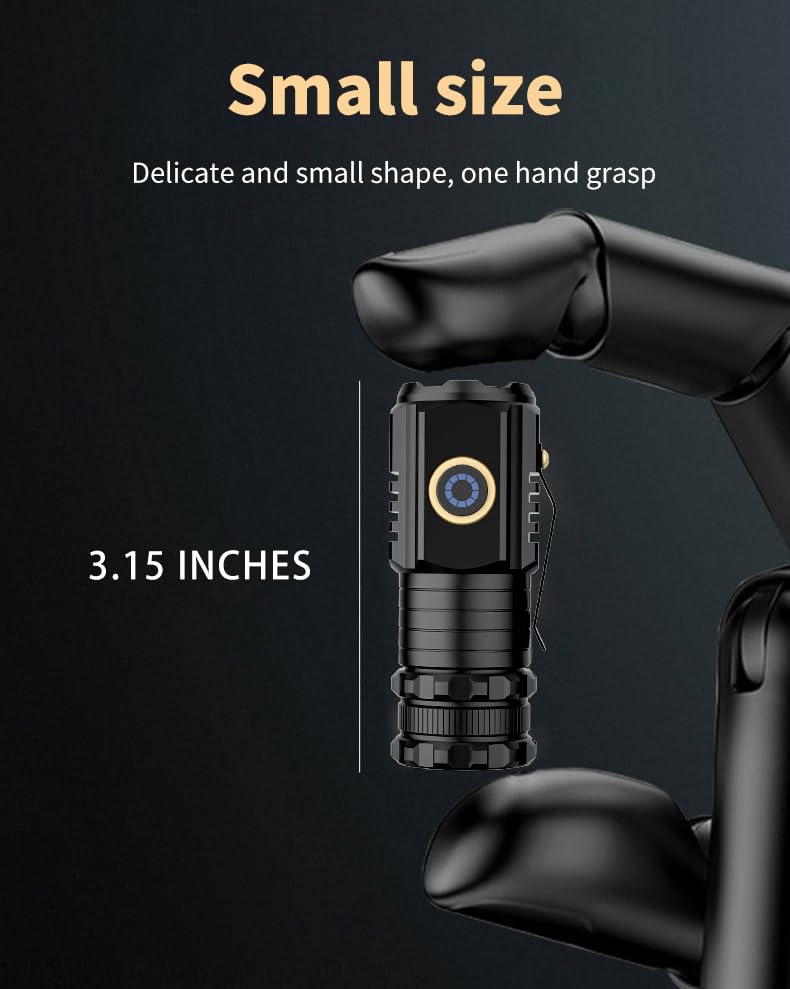 Mini Flashlight 2550 Lumens Rechargeable USB C Charging, Small Flashlights High Lumens 5 Modes, Pocket Flashlight with Clip, Magnetic Flashlight for EDC,Camping, Hiking,Emergency A