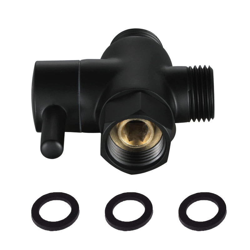 Brass Shower Arm Diverter Valve for Hand Held Showerhead and Fixed Spray Head,G 1/2 3-Way Bathroom Universal Shower System Replacement Part (Matte Black) Matte Black