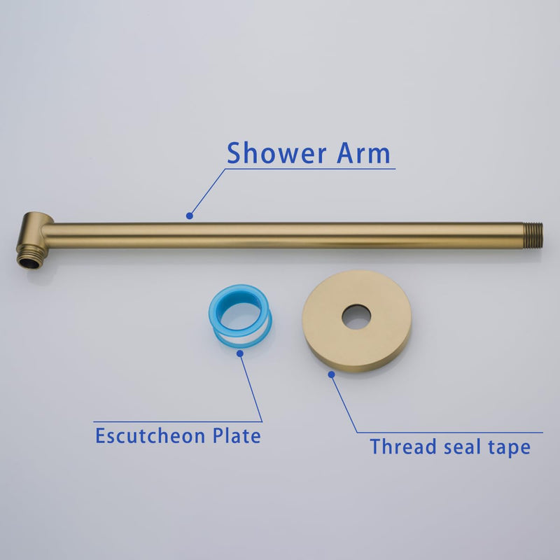 Wall Mounted Shower Arm 16 Inch Extension Pipe Shower Head Holder Stainless Steel for Bathroom Accessories Brushed Gold,SW-91088-16BG.