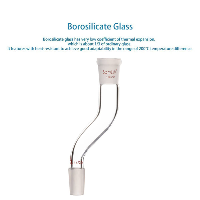 stonylab Borosilicate Glass Connecting Adapter, Two 14/20 Joints Offset Adapter, for Laboratory Distillation 14/20 Joint