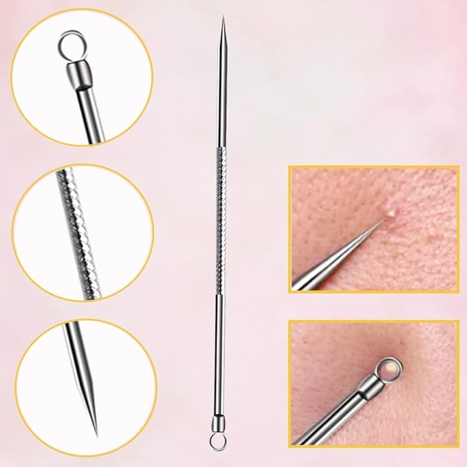 Acne Needle Set, Set of 4, Dedicated Pore Care Kit, Acne Removal, Blackhead Removal, Square Plug Pusher, Antibacterial Stainless Steel, Beauty Tool, Storage Case Included, Portable Convenient (Silver) - NewNest Australia
