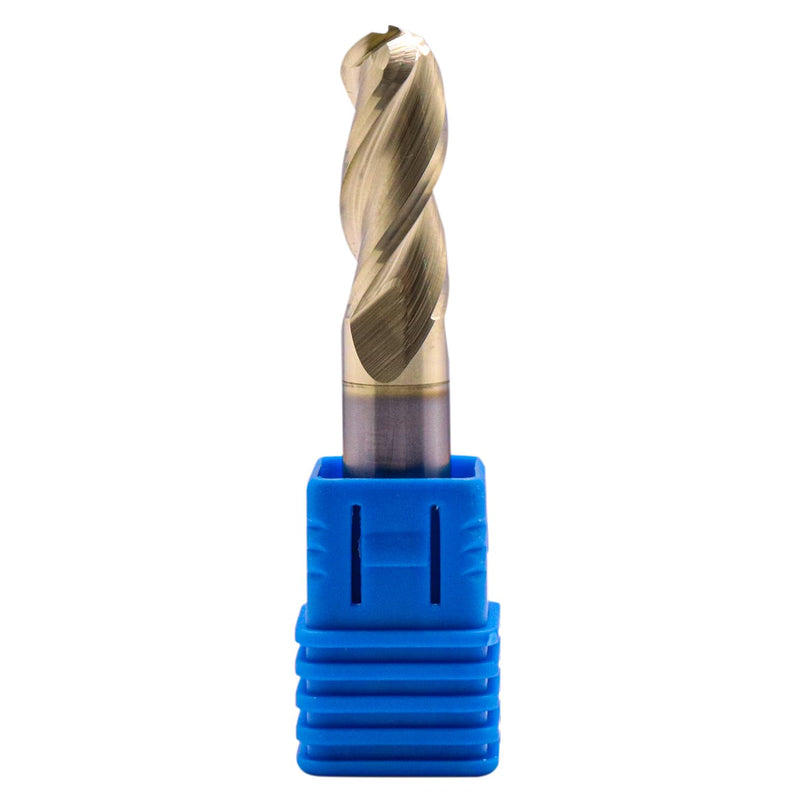 3/8" 3 Flute Solid Carbide Ball Nose End Mill for Aluminum, ZrN Coated | 37 Degree Helix, 3/8" Cutting Diameter, 3/8" Shank Diameter, 1" Length of Cut, 2-1/2" Overall Length 3/8 in