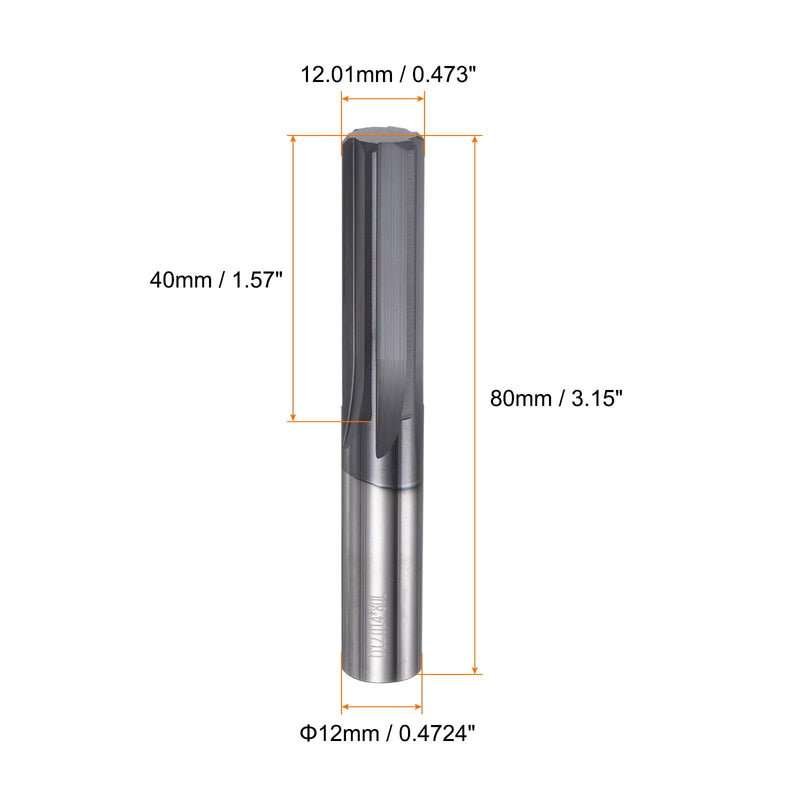 HARFINGTON Carbide Chucking Reamer 0.473"(12.01mm) Dia Straight Flute Straight Shank Machine Reamer Tool for Metal and Lathes CNC Machining Centers, Black 0.473"