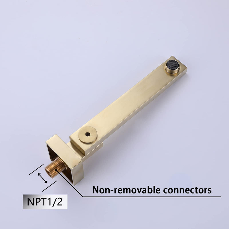 Folding Tub Spout, 180° Swivel Wall Mounted Bathtub Tub Basin Spout 1/2 NPT Thread Square Stainless Steel Bathroom Bathtub Shower Mixer Water Outlet, Brushed Gold