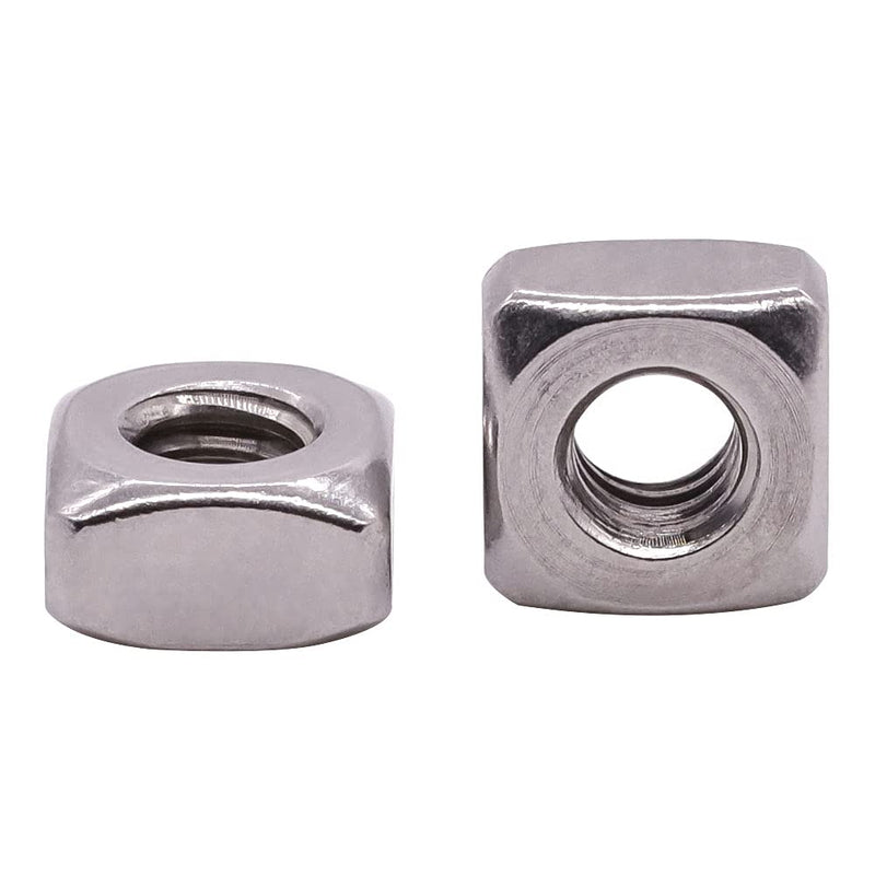 1/4"-20 Stainless Steel Square Nuts, 304 Stainless Steel 18-8, Bright Finish, Full Thread, Coarse Thread UNC, Pack of 50