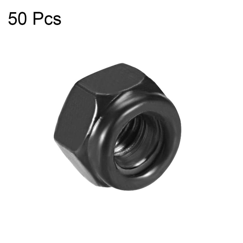 uxcell Hex Lock Nuts - M3 x 0.5mm Carbon Steel Nylon Insert Self-Locking Nuts for Fasteners, 50Pcs Black