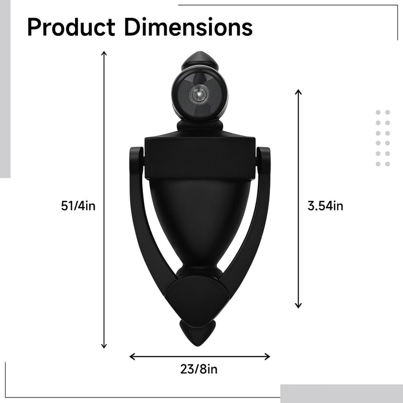 BOSREROY Black Door Knocker with Peephole Zinc Alloy Door Knockers 180 Degree for Front Door Security