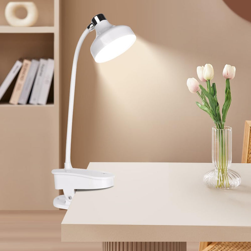 Clip on bed lamp,Rechargeable book Light,White Eye-caring,10 Dimmable adjustable brightness,3 Colors,20 LED,Gooseneck Hose,400 lumens,Suitable for bedside reading,Night Light,Clip on desk light