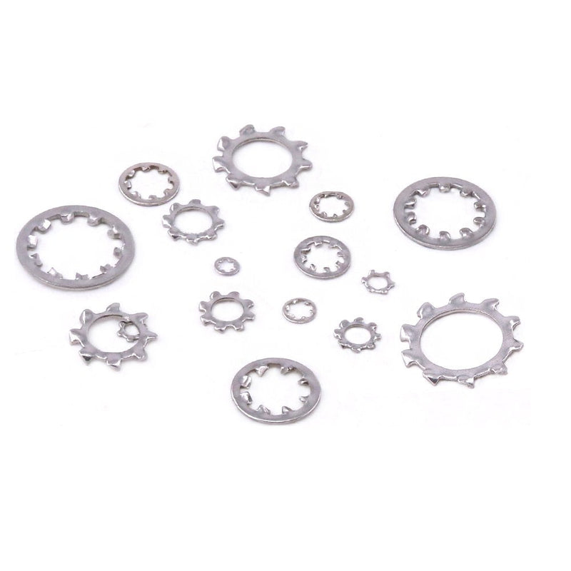 Hilitchi 400-Pcs [8-Size] 304 Stainless Steel External Internal Tooth Star Lock Washers Assortment Kit - Included: M2 M3 M4 M5 M6 M8 M10 M12 Internal + External
