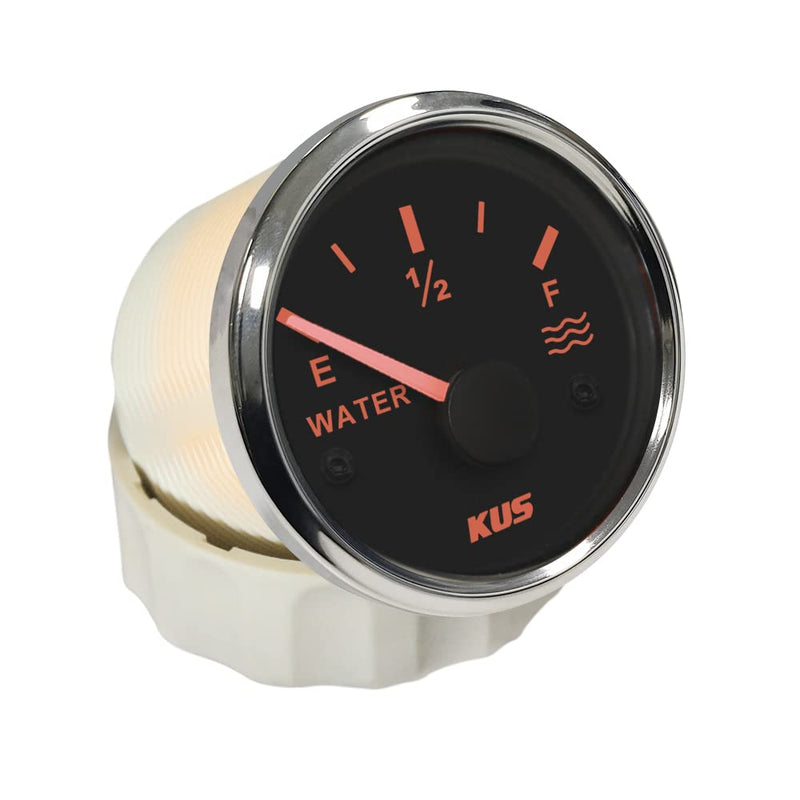 Kus Water Level Gauge Meter Indicator 240-33ohm with Backlight 12V/24V 52mm(2") (Black+Stainless) Black+Stainless