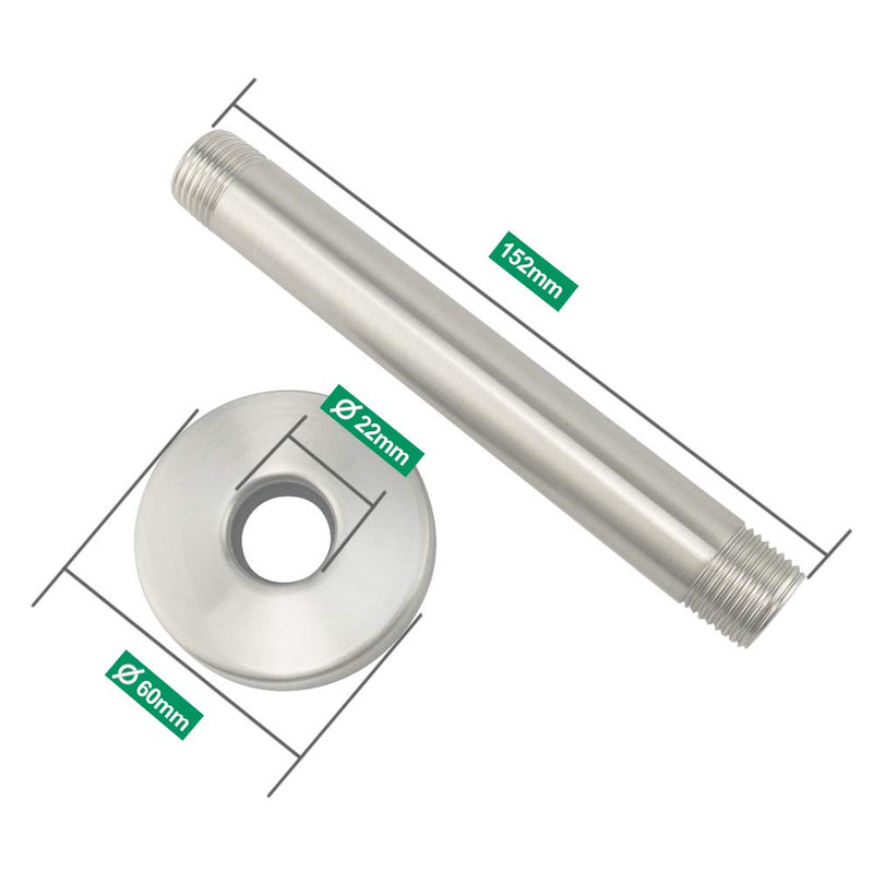 Purelux Straight Shower Arm 6 Inches Water Outlet PJ0612, Brushed Nickel Made of Stainless Steel with Gasket Flange 6 Inch Ceiling Mount - Brushed Nickel