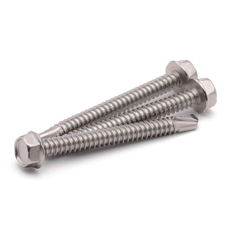 #10 x 2-1/2" (50 Pack) Hex Washer Head Self Drilling Screws (1/2" to 2-1/2" Available), Hex Drive, Flange Hex Self Tapping Screws, 410 Stainless Steel Sheet Metal Screws, No Pre-drilled Needs #10 x 2-1/2" 50