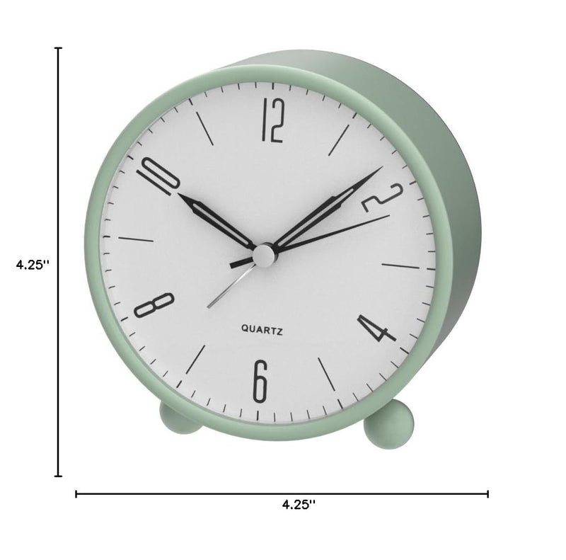 Analog Alarm Clock, 4 inch Super Silent Non Ticking Small Clock with Night Light, Battery Operated, Simple Design, Old Fashioned Style Ideal Decor, for Bedroom, Bedside, Desk, Adult, Kid, Gift, Green