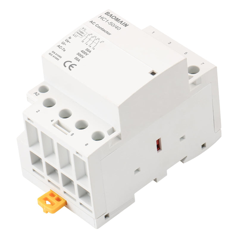 Baomain 110V AC 4-Pole Modular Contactor, 50A 4NO Normally Open, DIN Rail Mount for HVAC, Motor, Pump & Lighting Control BCT-50/40, HC1-50/40-110VAC 110 VAC