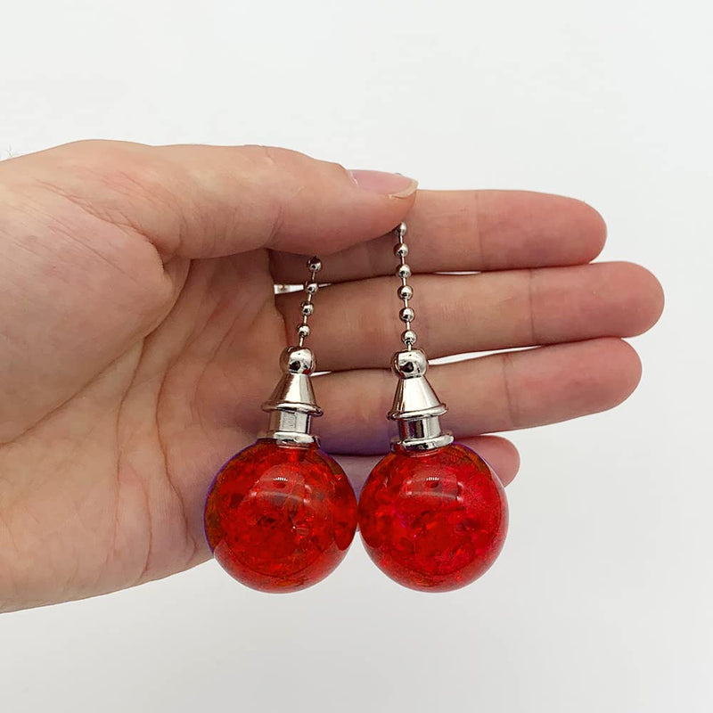 2 Pack Dotlite Crystal Ceiling Fan Pull Chain Accessories, Decorative Fan String Pulls Pendant Extension, 12 Inches Beaded Ball Fan Pull Chains Extender Ornament with Connector for Fan Lamp (Red) Red