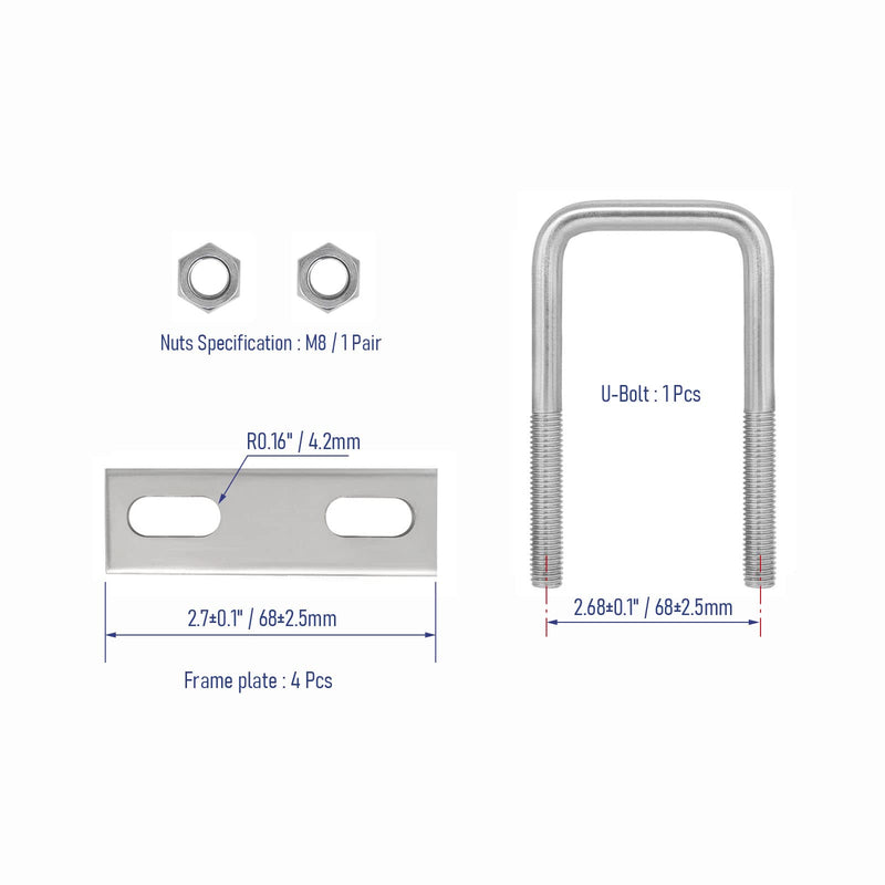 304 Stainless Steel Square U-Bolts 2-3/8"(60mm) Inner Width, 6"(150mm) Length Stainless M10 with Nuts, Frame Plate, Accessories for Automobiles Trailer, Boat Trailer Industrial Parts 60×150mm (W*L)