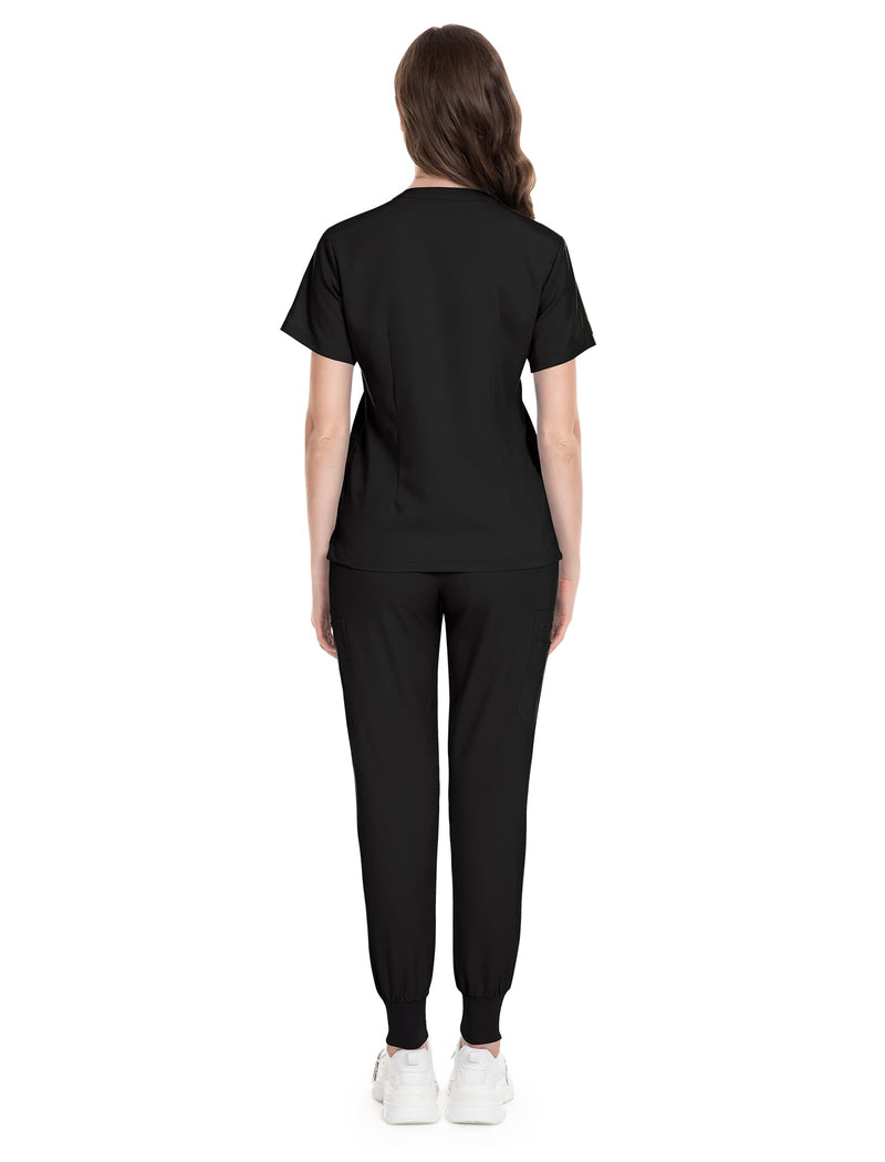 niaahinn Scrub for Women Scrubs Top with Classic V-Neck & Yoga Jogger Pants Medical Nursing Uniform Scrub Set Small Black
