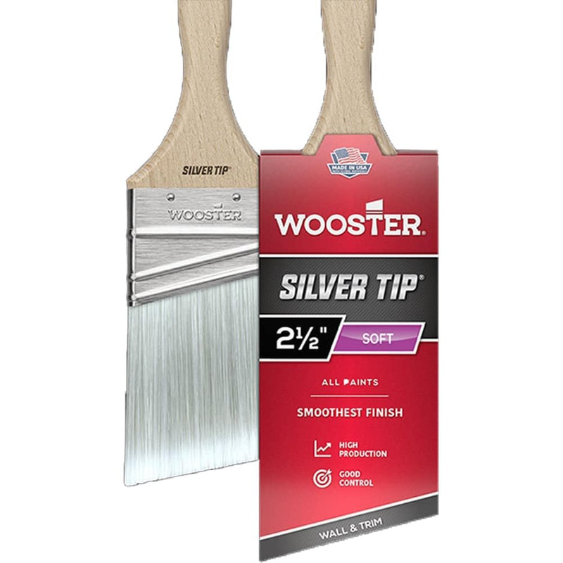 6-Pack of 2-1/2" Wooster 5221 Silver Tip CT Polyester Angle Sash Paint Brush 2 1/2" (Six Brush)