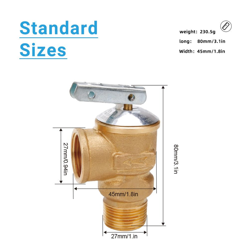 150Psi Temperature and Pressure Relief Valve, with 3/4-Inch Pipe Thread, Brass Pressure Reducing Valve for Water Heater and Hot Water Storage Tanks, Lead-free Copper, CSA