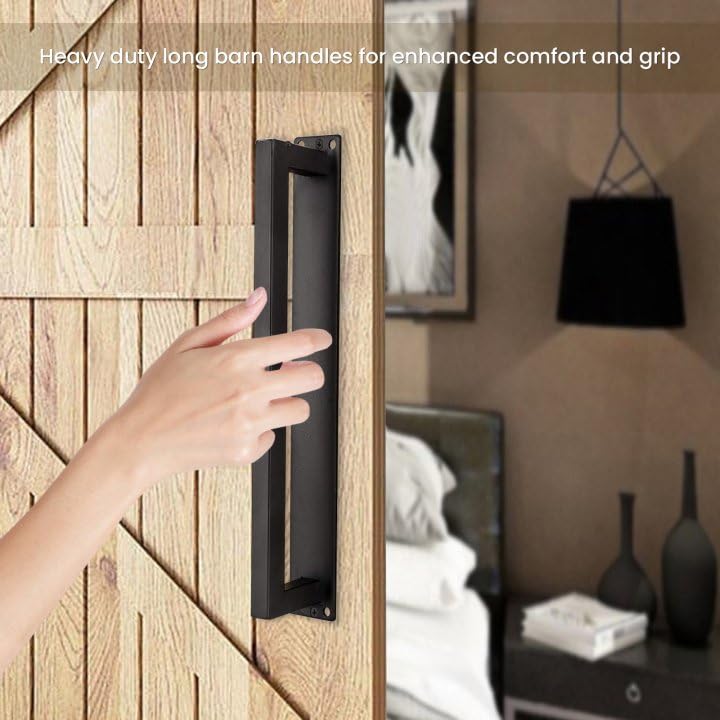 Homode Barn Door Handle, 12" Rustic Pull Handle Heavy Duty, Matte Black Square Door Pull with Flush Long Base, for Sliding Barn Door, Gate, Shed, Garage Rectangular Pull Handle