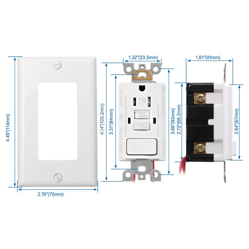 Baomain GFCI Outlet with Switch, 15A 125VAC 60Hz, Tamper Resistant GFCI Receptacle, BAA-001 ETL Listed, White (1) 1