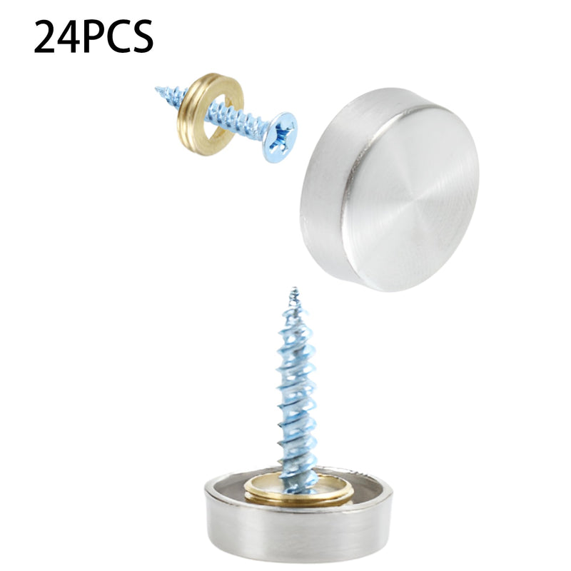 24PCS 16mm/0.63” Mirror Screws Decorative Cover Caps, Stainless Steel Sign Advertising Screws, Mirror Screw Fasteners Nails, Brushed Silver 16mm/0.63”-24PCS