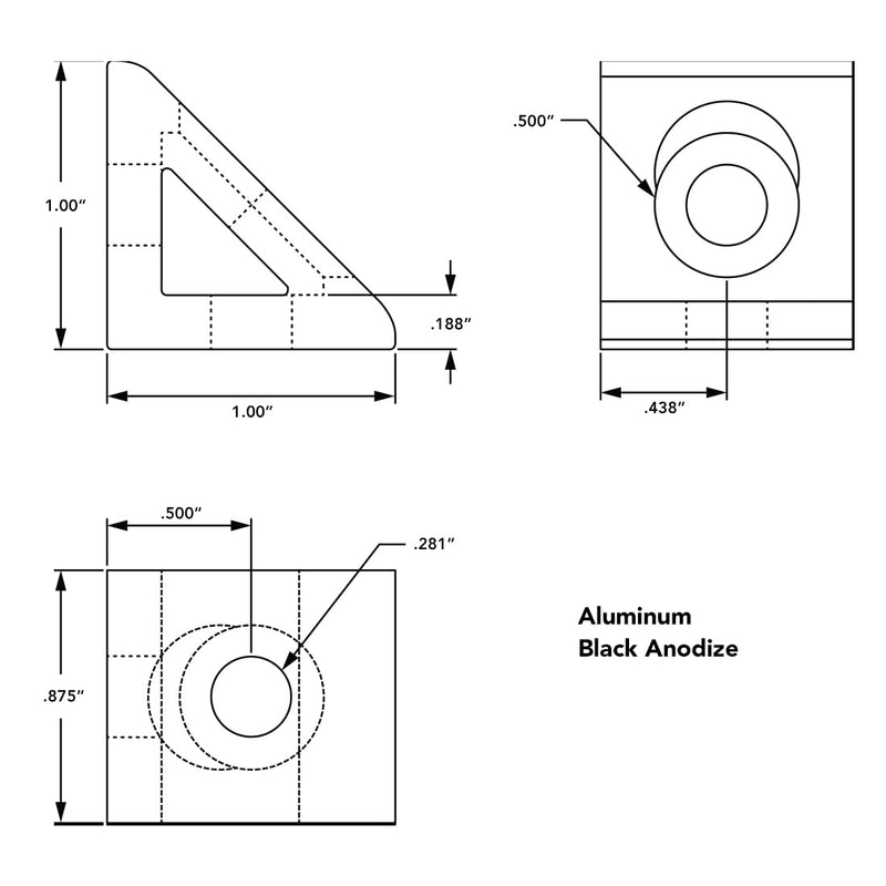 8020, 4132, 10 Series, 2 Hole Aluminum Inside Corner Gusset L Bracket for 80/20 Extruded Aluminum Extrusion Heavy Duty Angle Bracket (Black Anodize, 10) Black Anodize