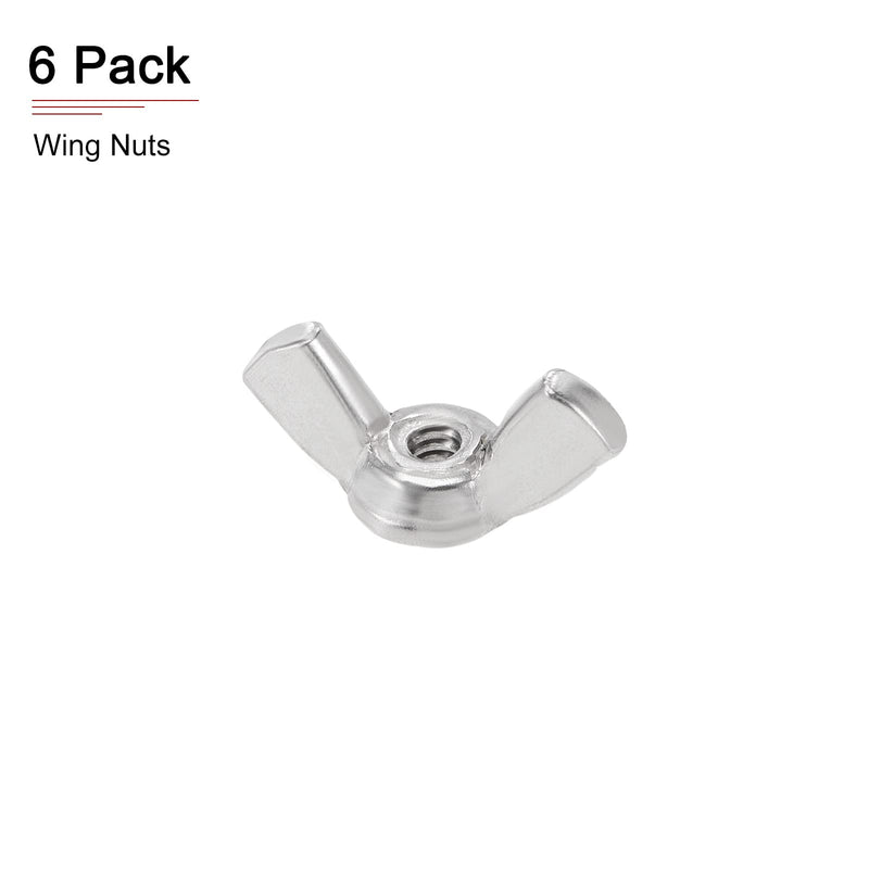 #6-32(D) Butterfly Wing Nuts - 6Pack - Good for Construction Industry - 304 Stainless Steel Butterfly Wing-Nut - Silver #6-32(D) 6