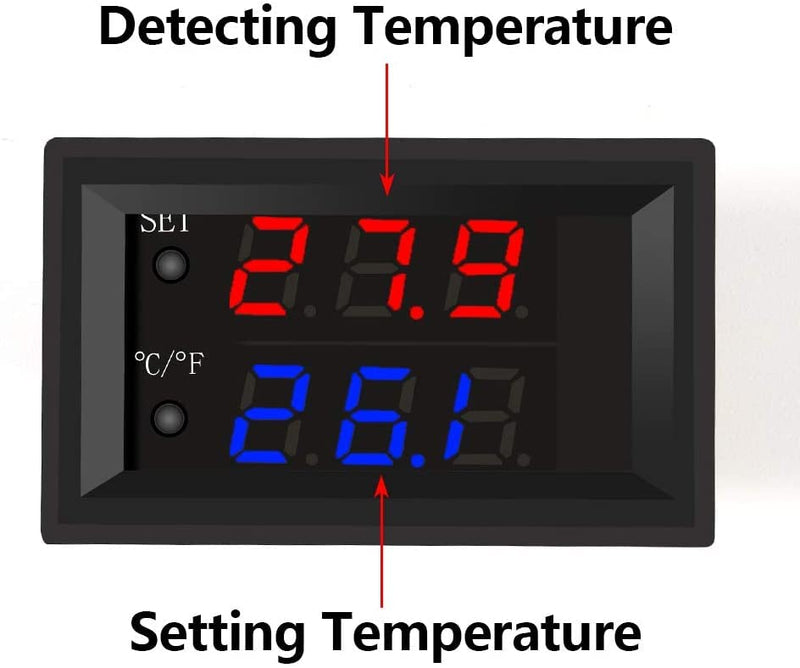 5PCS 12V Electronic Temperature Controller Programmable -50 to 110 Degree Celsius Heating/Cooling Thermostat Control Switch Module NTC Waterproof Sensor Probe Dual Color LED Display Monitor 5PCS