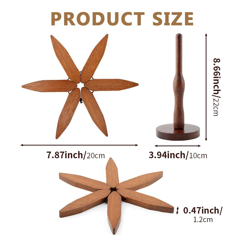 Tree Trivet Set, Wooden Tree Coasters for Hot Dishes, Include 5 Wooden Trivets and 1 Stand, Decorative Wooden Trivet Tree for Kitchen and Dining, Foldable Wooden Tree Coasters for Hot Pots&Teapot
