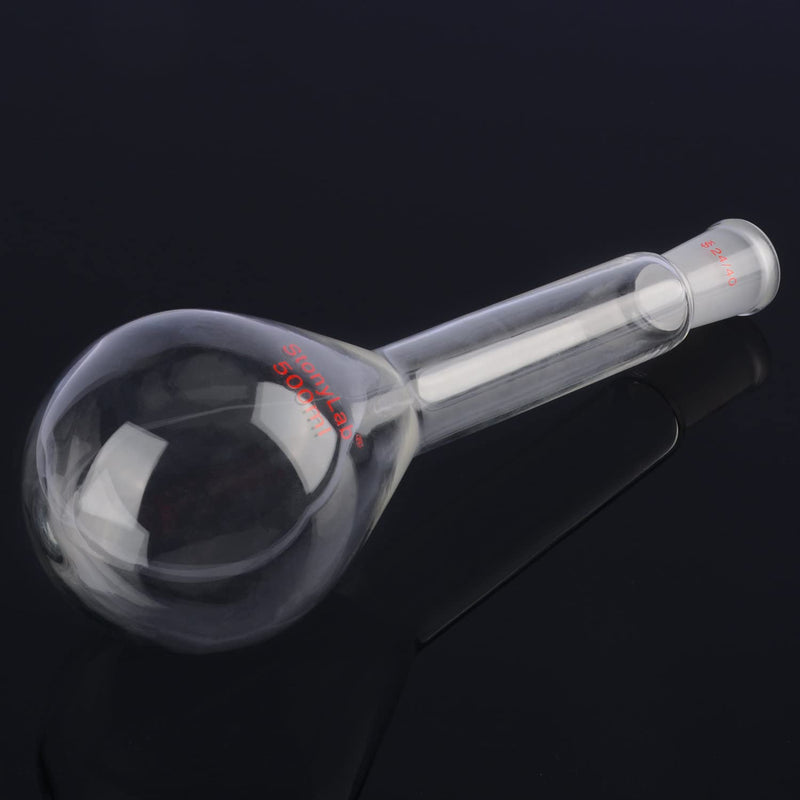 stonylab Kjeldahl Flask, Heavy Wall Long Neck Lab Flask Borosilicate Glass Round Bottom Kjeldahl Flask with 24/40 Standard Taper Outer Joint, 500 ml