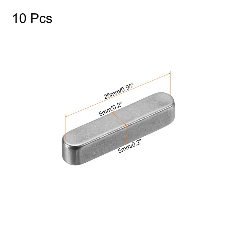 uxcell 10Pcs Round Ended Feather Key, 5 x 5 x 25mm Stainless Steel Parallel Drive Shaft Key Stock for Shaft Type Fastening Connection 5x5x25mm