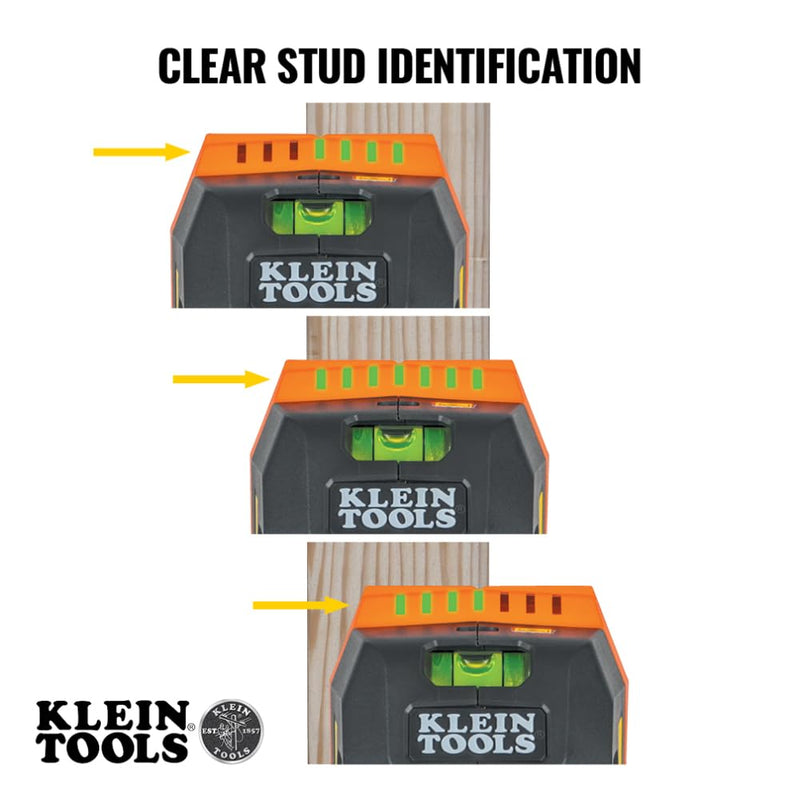 Klein Tools ESF150LL Electronic Stud Finder with Cross-Line Lasers, Bubble Level, Laser Class 3R ≤5mW 15-Foot in All Directions, for Wood and Metal Studs, Bright Green LEDs, Batteries Included