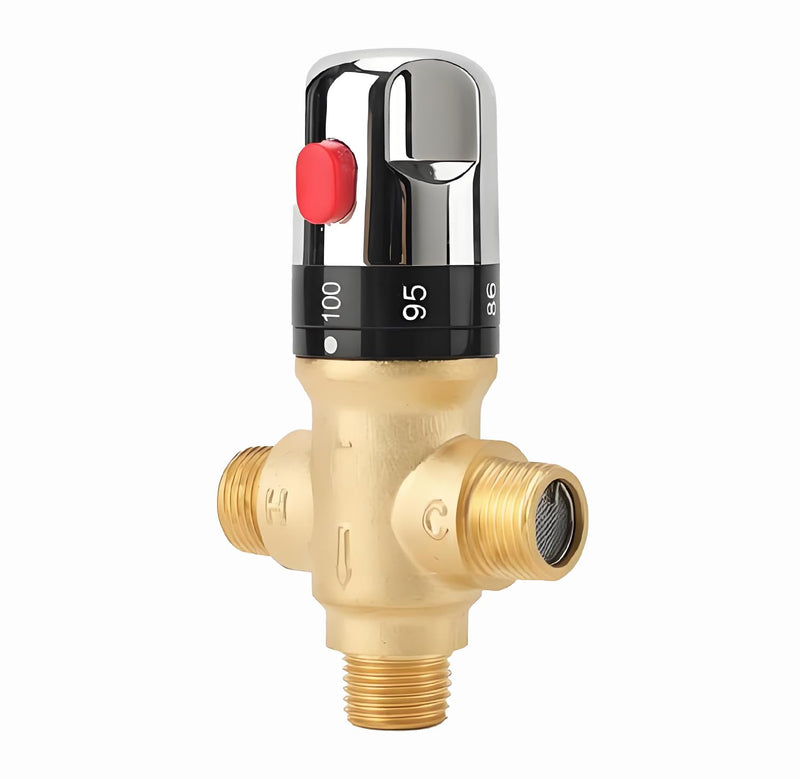 TreMax Thermostatic Mixing Valve, Shower Water Mixing Valve, With 1/2“G to 1/2‘’ NPT Connection Adaptors, Water Temperature Control Valve,Fahrenheit Scale Mark, Solid Brass (Golden) Golden