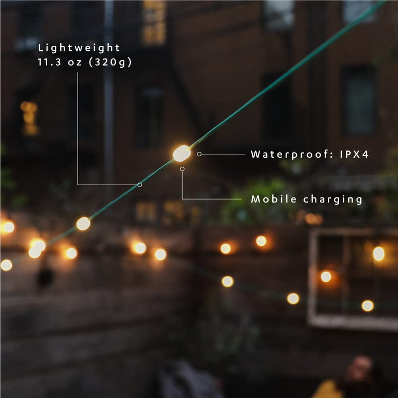 MPOWERD Luci Solar String Lights: Rechargeable via Solar and USB, Power Bank for Mobile Charging, 18’ or 44’, Waterproof, Lasts Up to 40 hrs, Up to 140 Lumens LEDs, Camping, Indoor/Outdoor Decorating Luci String: 18' Warm White + USB-A Charging