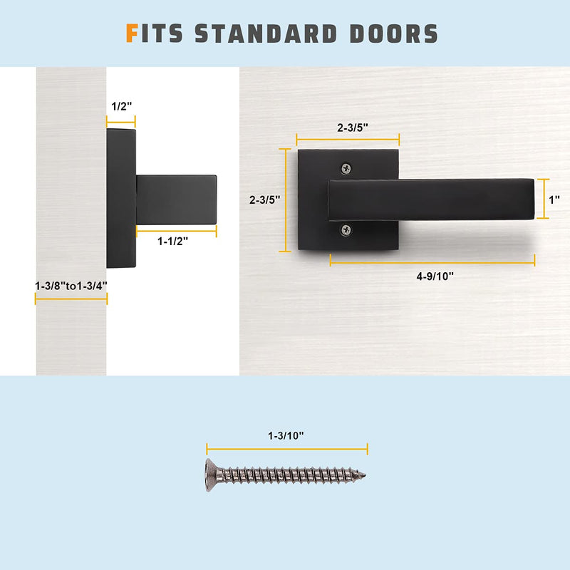 KNOBWELL Dummy Door Handles 4 Pack, Interior Door Knob, Heavy Duty 0.93 lb Non-Turning Right/Left Square Door Handle Levers Black