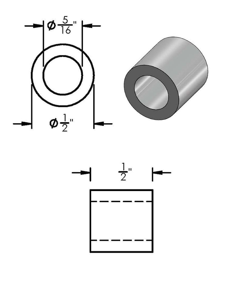 Steel Spacer 1/2" OD x 5/16" ID, Round Spacer Unthreaded Standoff Bushing Plain Finish, Fits Screws, Bolts 5/16" or M8, Metal Spacers Online (1/2" Length, 10 Pack) 1/2" Length